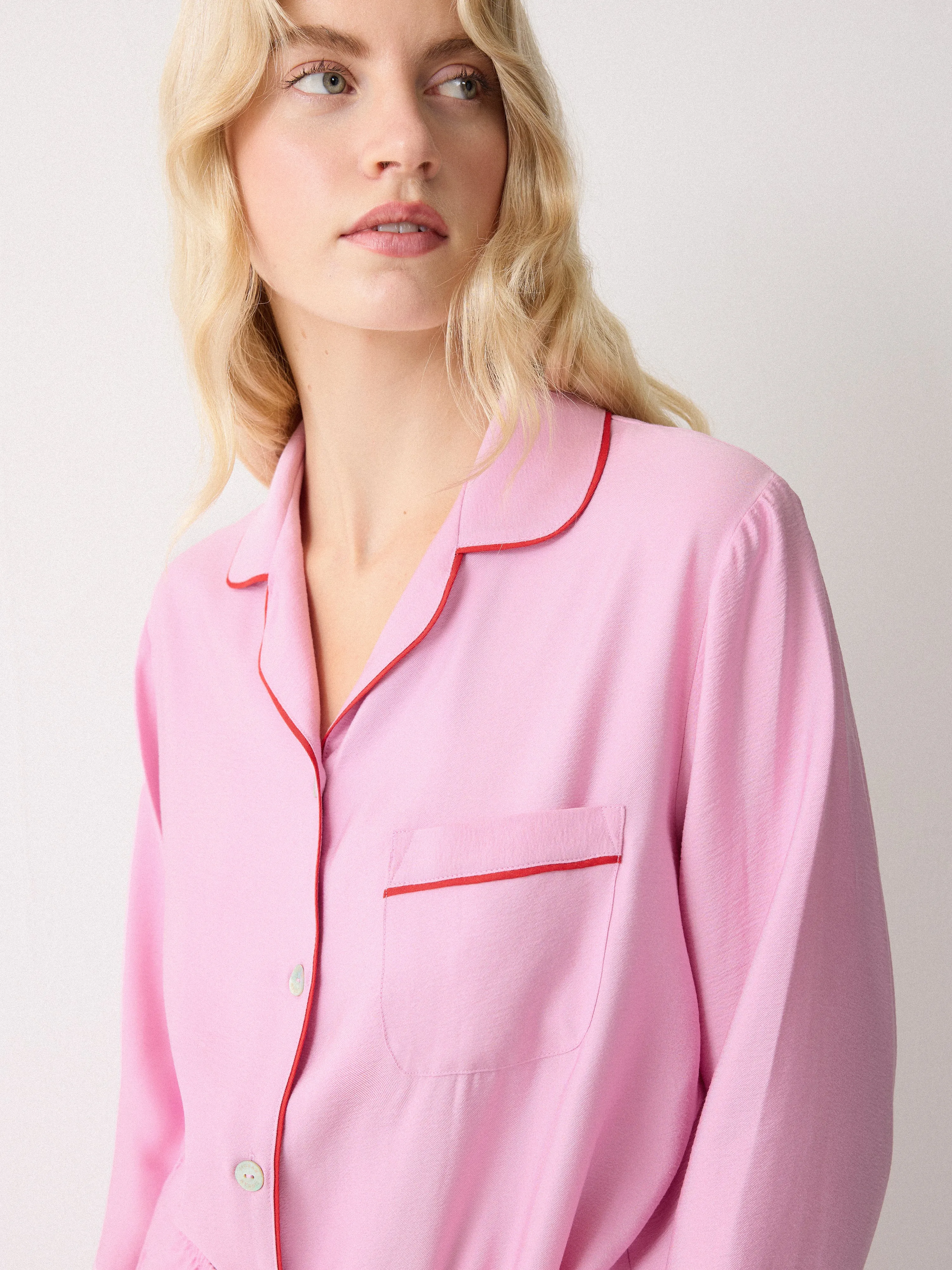 Piped Detail Relaxed Pyjamas | Pink sold by Jigsaw product image thumbnail 2