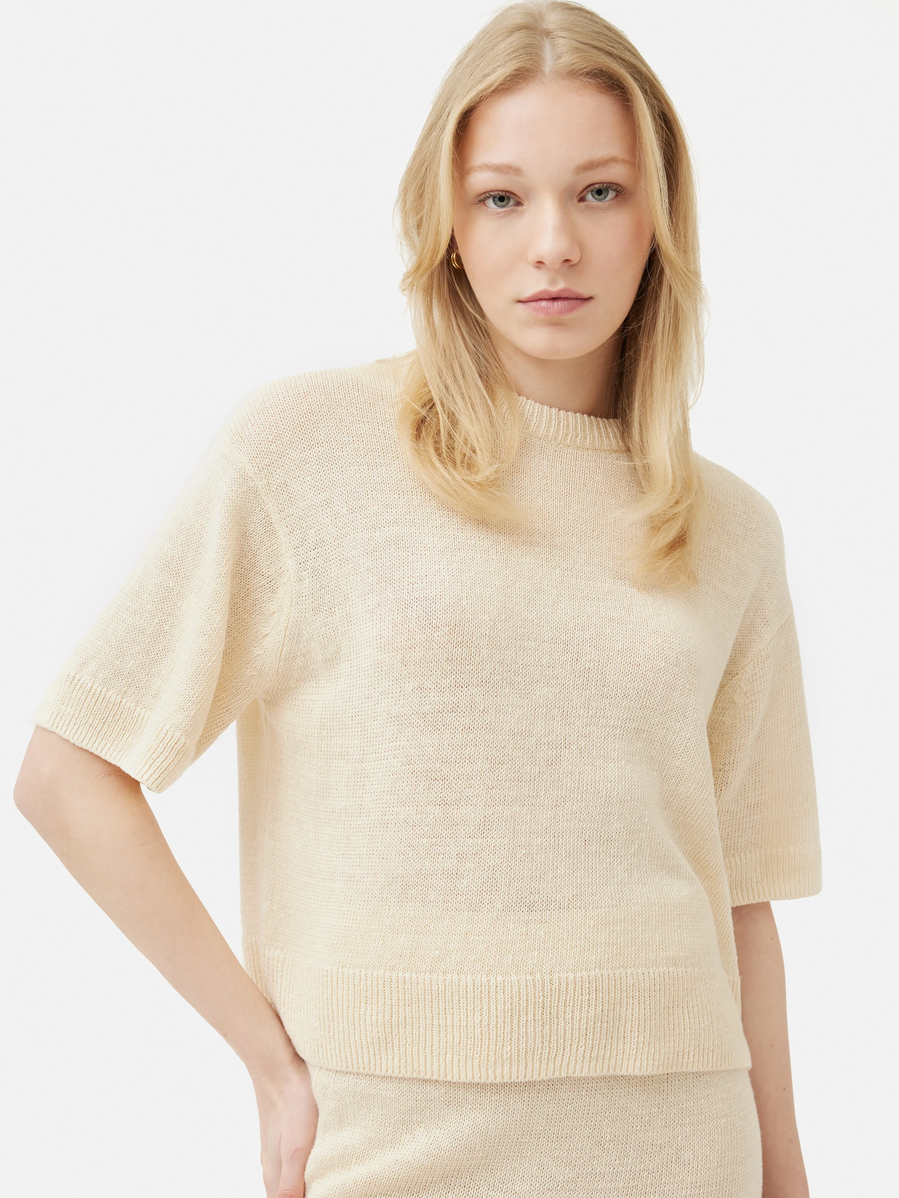 Linen Slub Knitted T-shirt | Ivory sold by Jigsaw product image thumbnail 2