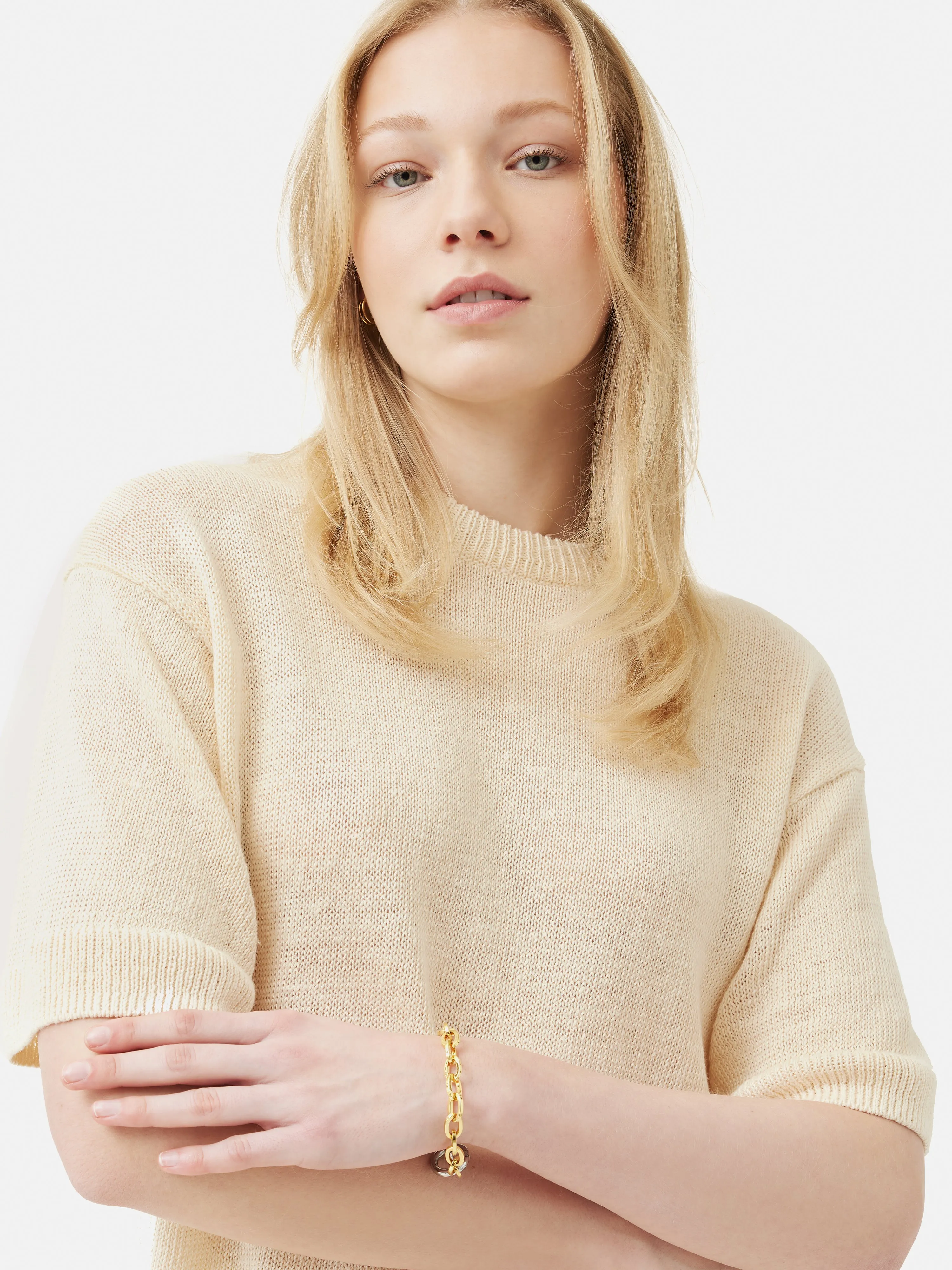 Linen Slub Knitted T-shirt | Ivory sold by Jigsaw product image thumbnail 3