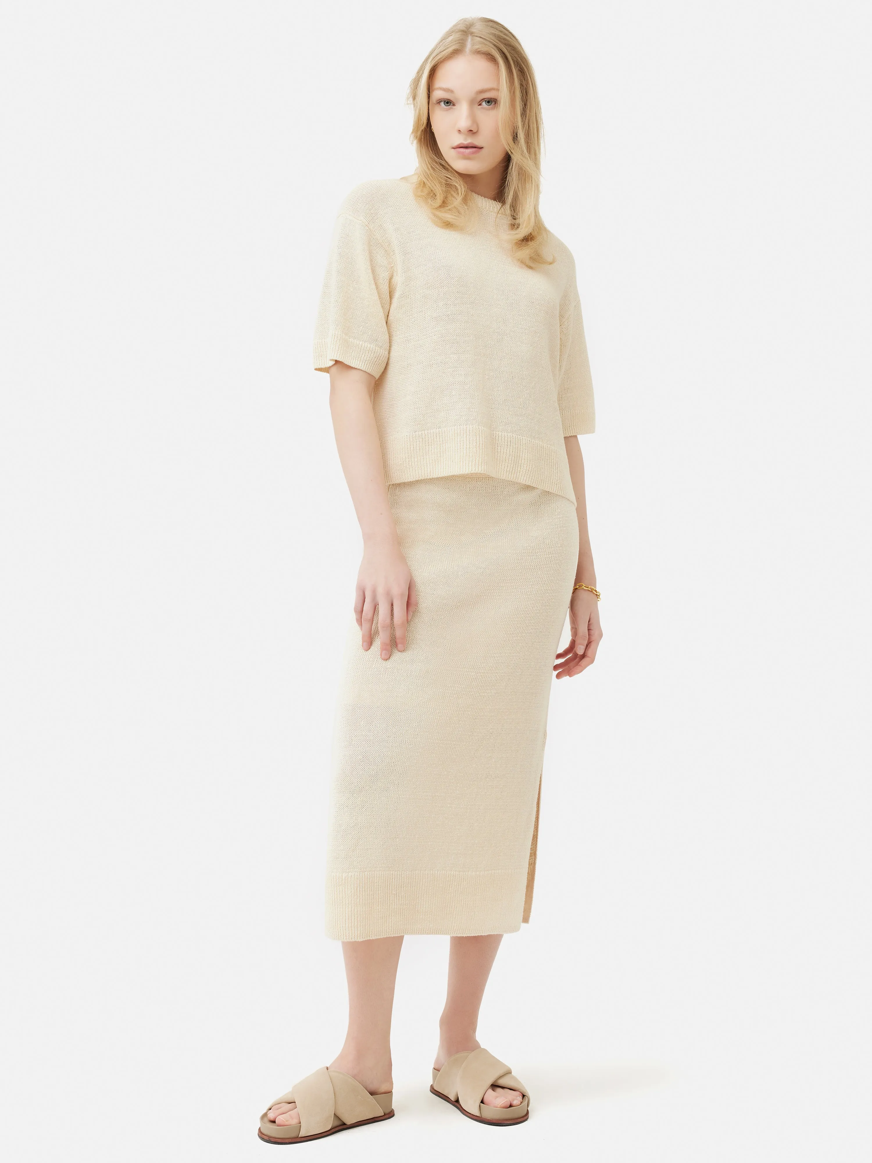 Linen Slub Knitted T-shirt | Ivory sold by Jigsaw product image thumbnail 4