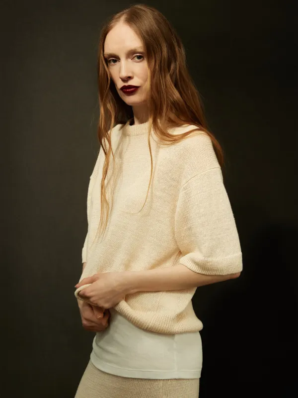 Linen Slub Knitted T-shirt | Ivory sold by Jigsaw