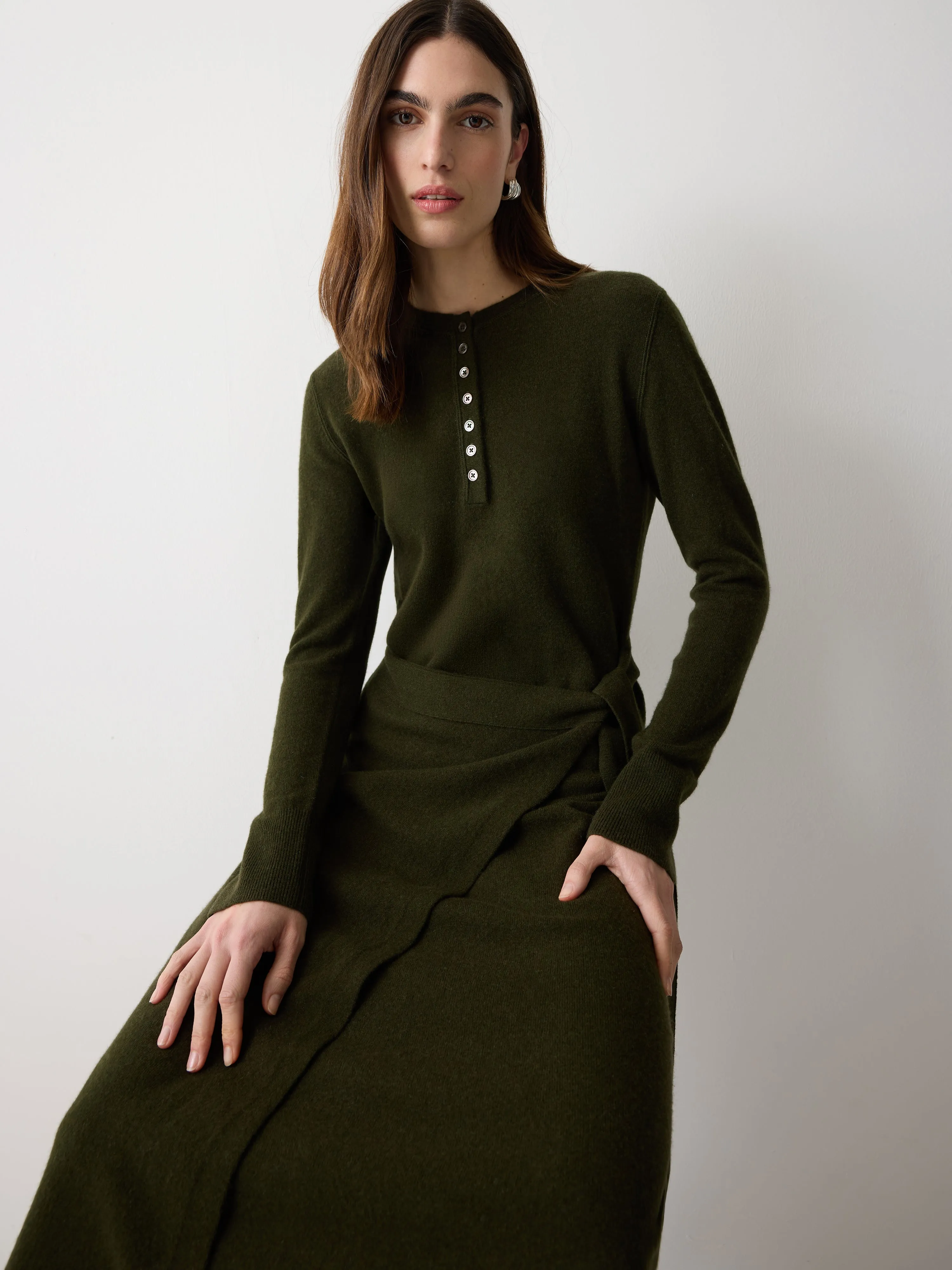 Merino Cashmere Tie Dress | Khaki sold by Jigsaw product image thumbnail 4