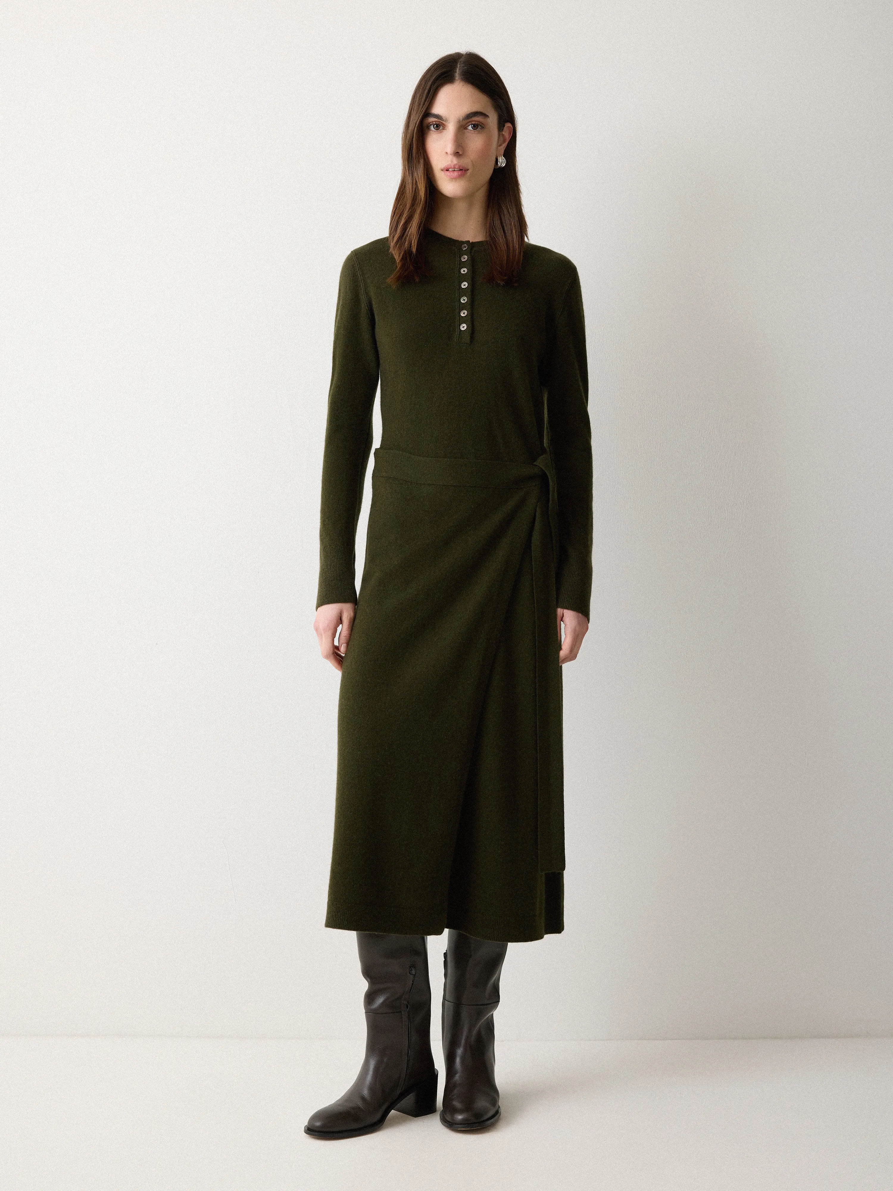 Merino Cashmere Tie Dress | Khaki sold by Jigsaw product image thumbnail 2