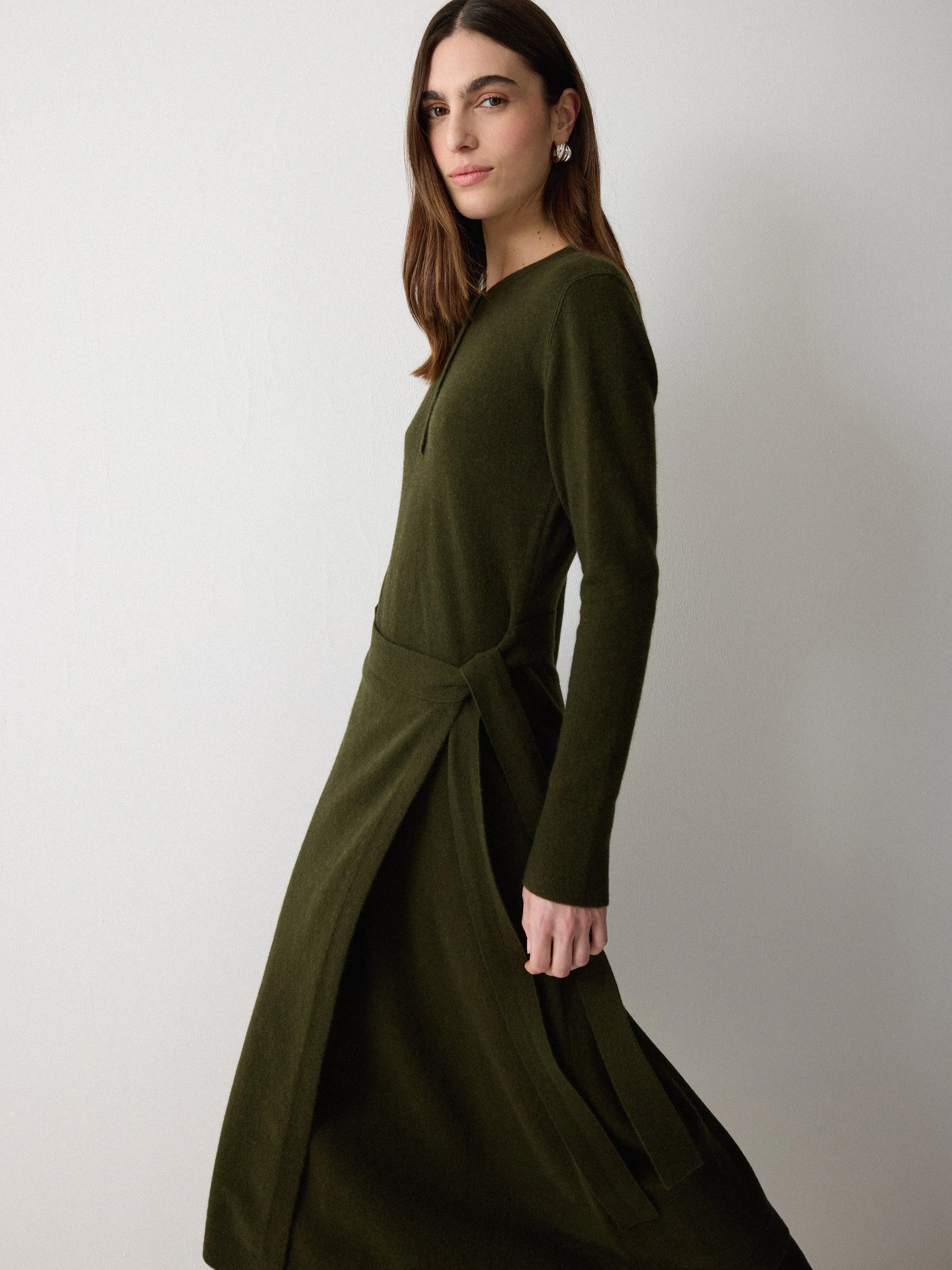 Merino Cashmere Tie Dress | Khaki sold by Jigsaw product image thumbnail 3