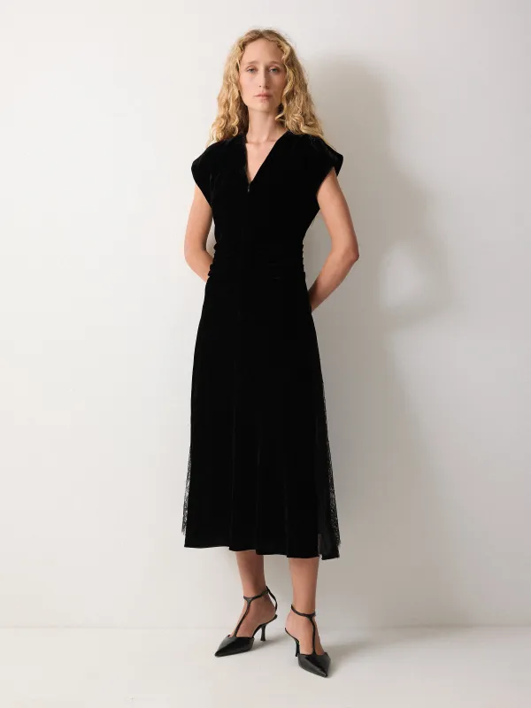 Velvet Lace Detail Dress | Black sold by Jigsaw