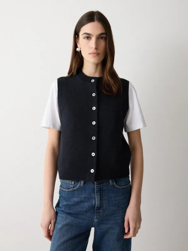 Wool Cashmere Blend Waistcoat | Navy sold by Jigsaw