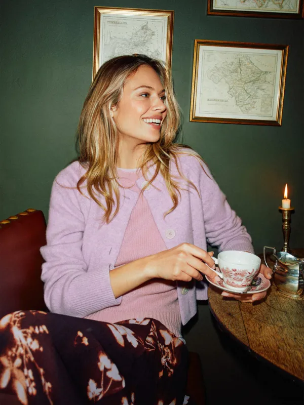 Wool Cropped Cardigan | Lilac sold by Jigsaw