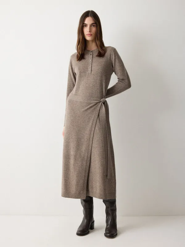 Merino Cashmere Tie Dress | Taupe sold by Jigsaw