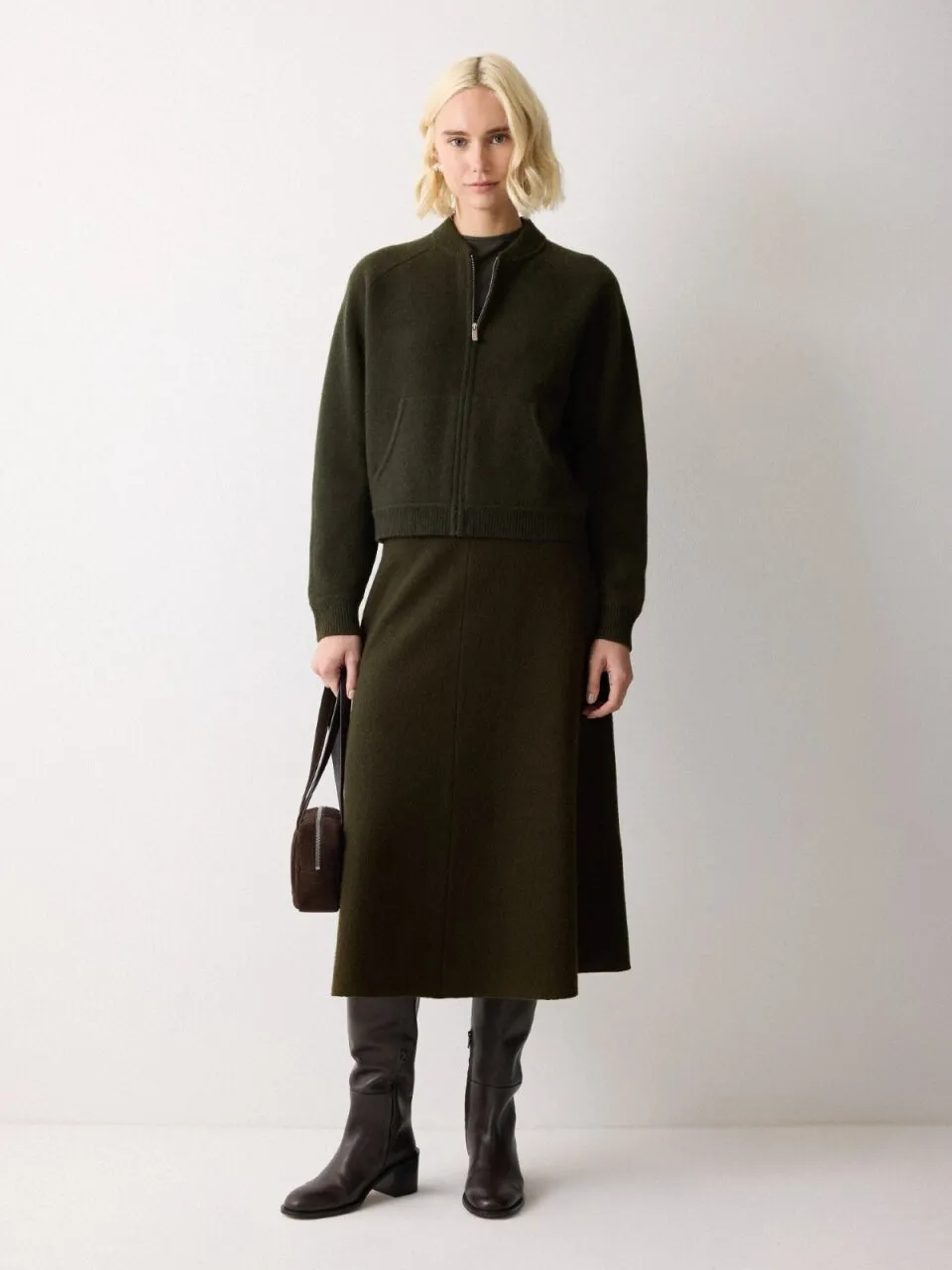 Knitted Bomber Jacket | Khaki sold by Jigsaw