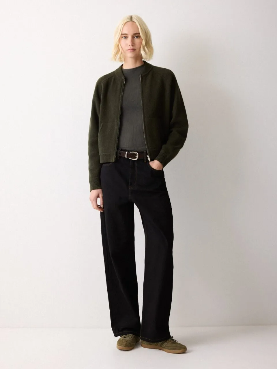 Knitted Bomber Jacket | Khaki sold by Jigsaw product image thumbnail 3