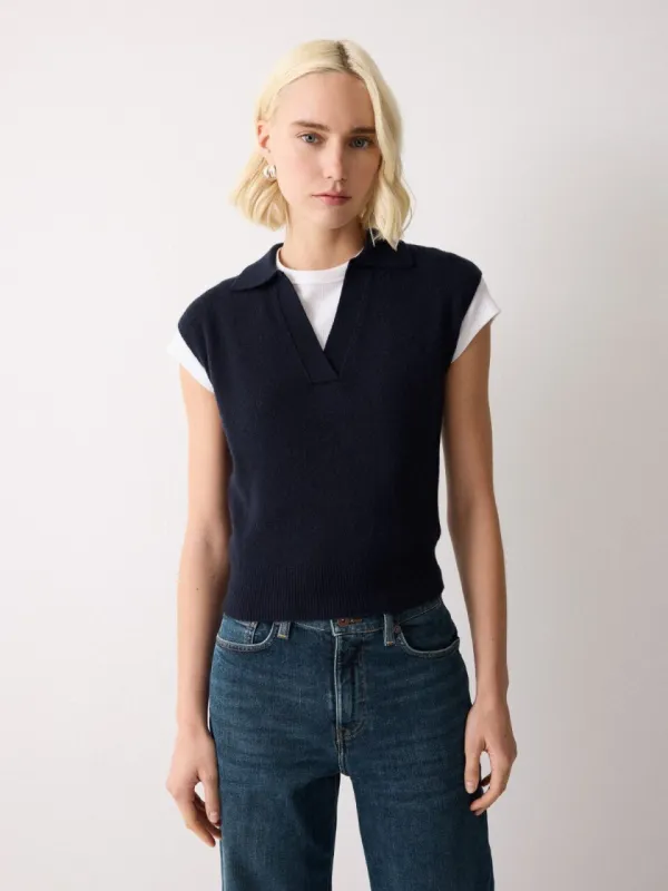Wool Cashmere Blend Collar Top | Navy sold by Jigsaw