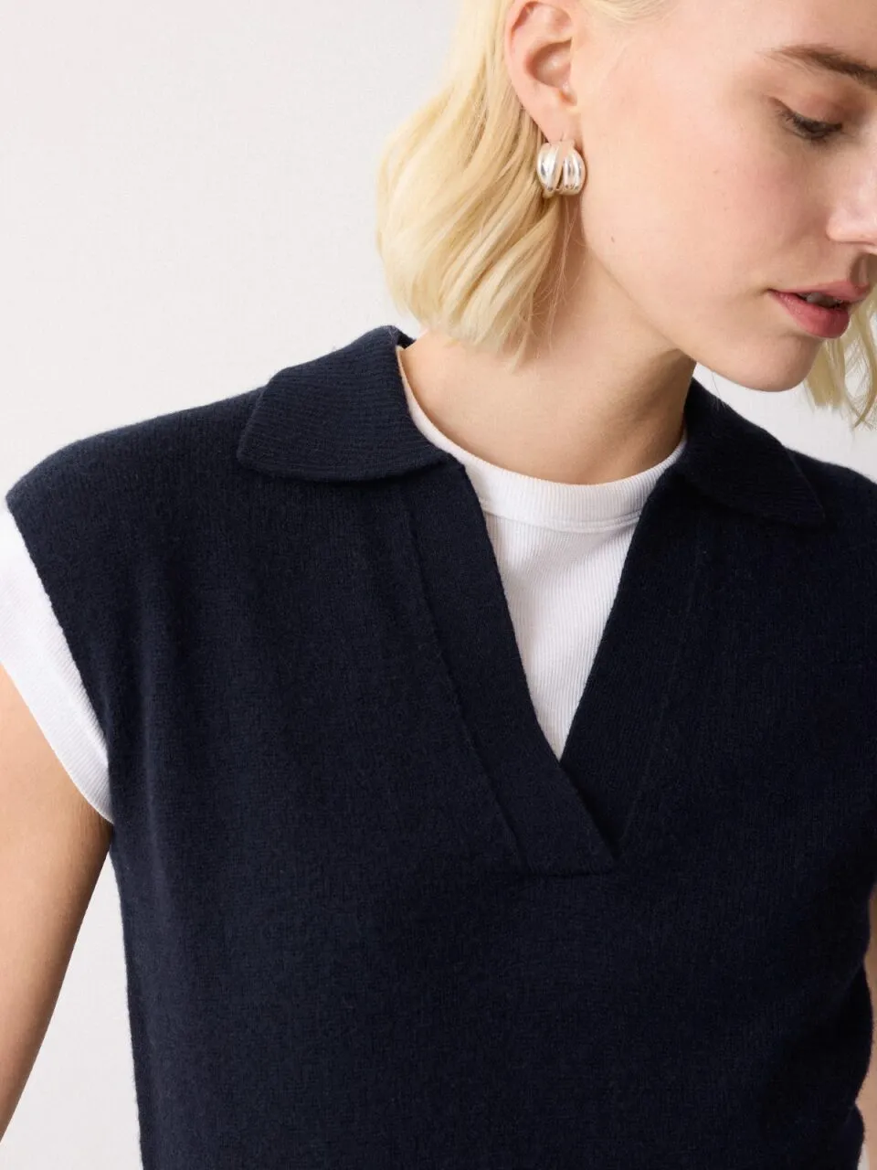 Wool Cashmere Blend Collar Top | Navy sold by Jigsaw product image thumbnail 3