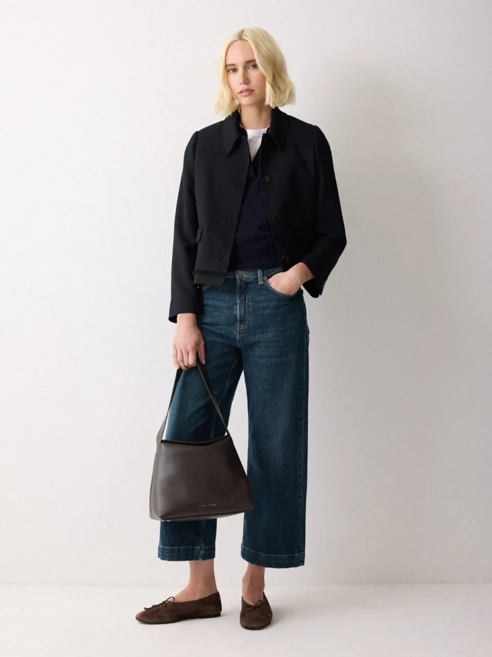 Wool Cashmere Blend Collar Top | Navy sold by Jigsaw product image thumbnail 2