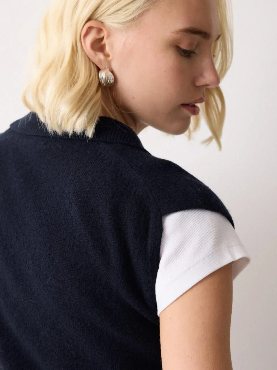 Wool Cashmere Blend Collar Top | Navy sold by Jigsaw product image thumbnail 5