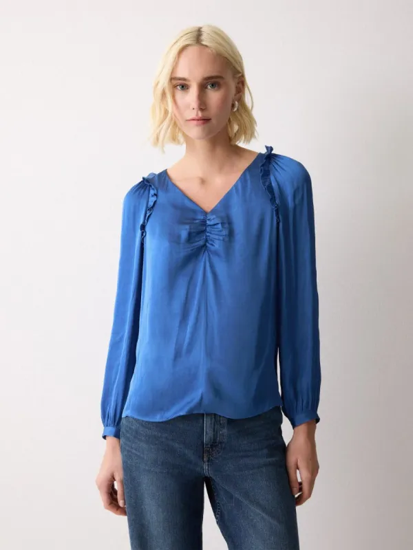 Recycled Satin Frill Top | Blue sold by Jigsaw