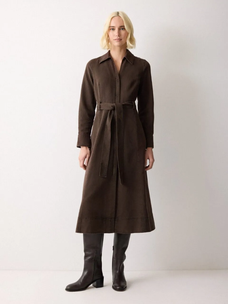 Denim Belted Shirt Dress | Washed Brown sold by Jigsaw