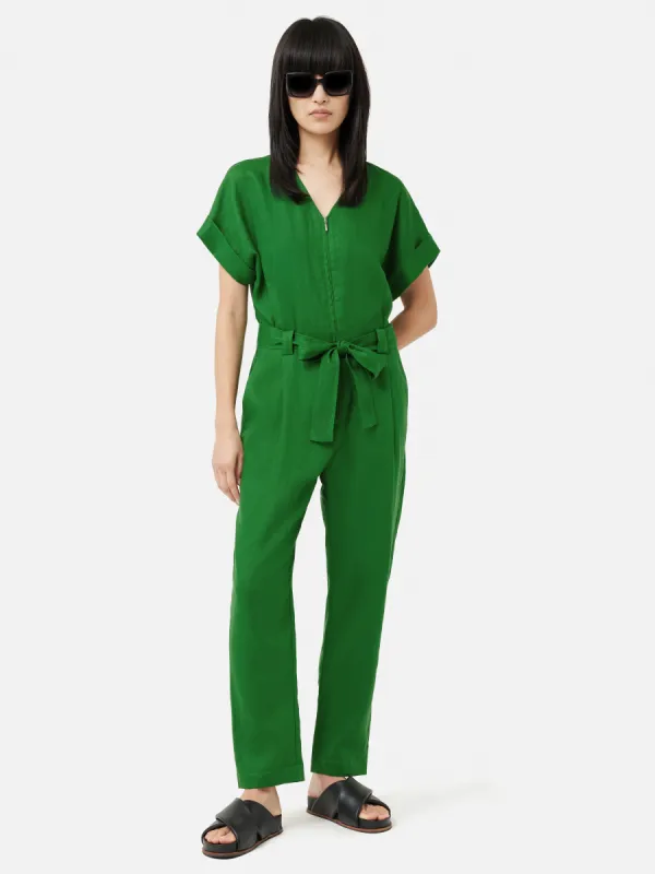 Linen Belted Jumpsuit | Green sold by Jigsaw