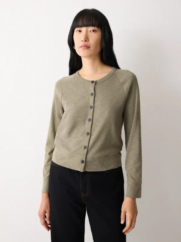 Cotton Luxe Crew Cardigan | Light Khaki sold by Jigsaw