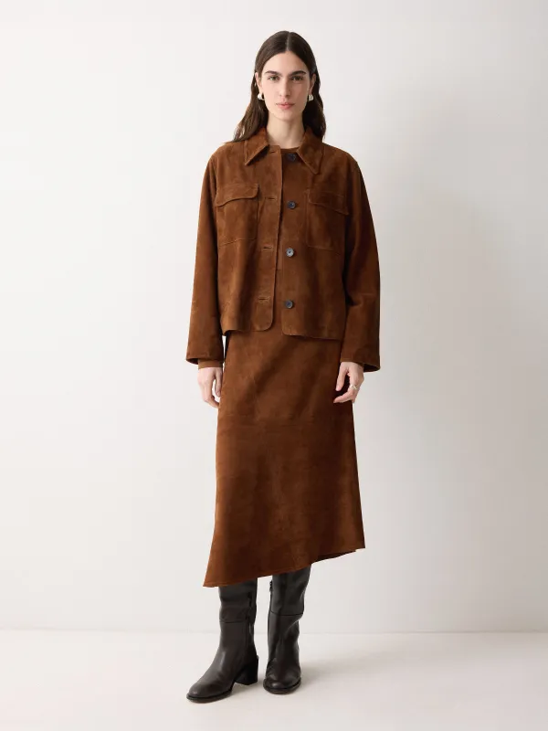 Suede Midi Asymmetric Skirt | Tan sold by Jigsaw