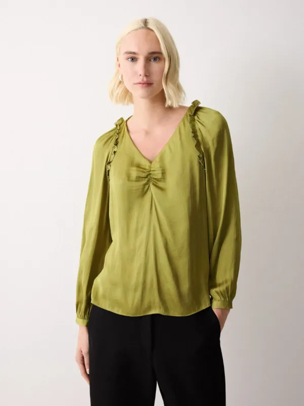 Recycled Satin Frill Top | Green sold by Jigsaw