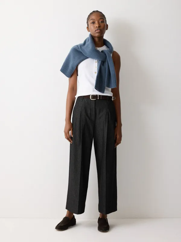 Chambray Front Pleat Trouser | Black sold by Jigsaw