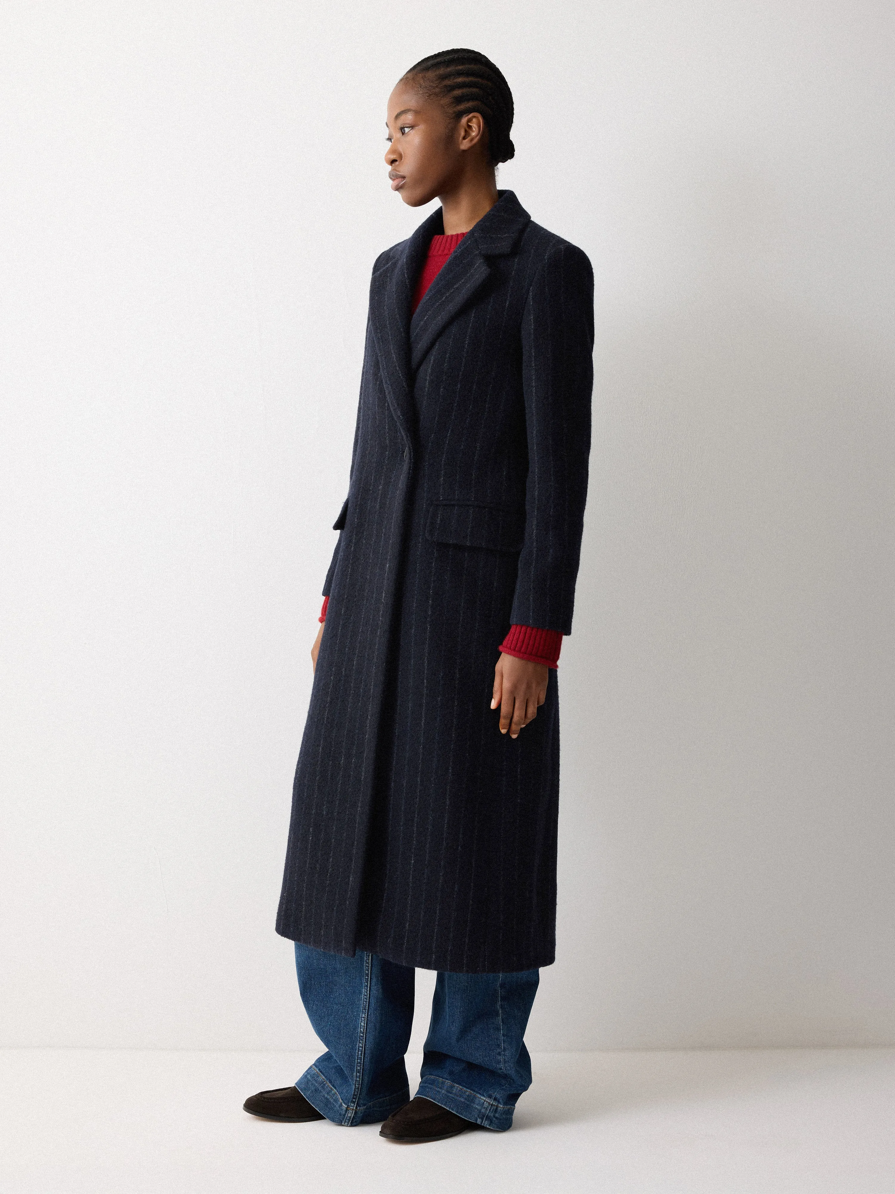 Chalk Stripe Maxi City Coat | Navy sold by Jigsaw product image thumbnail 5