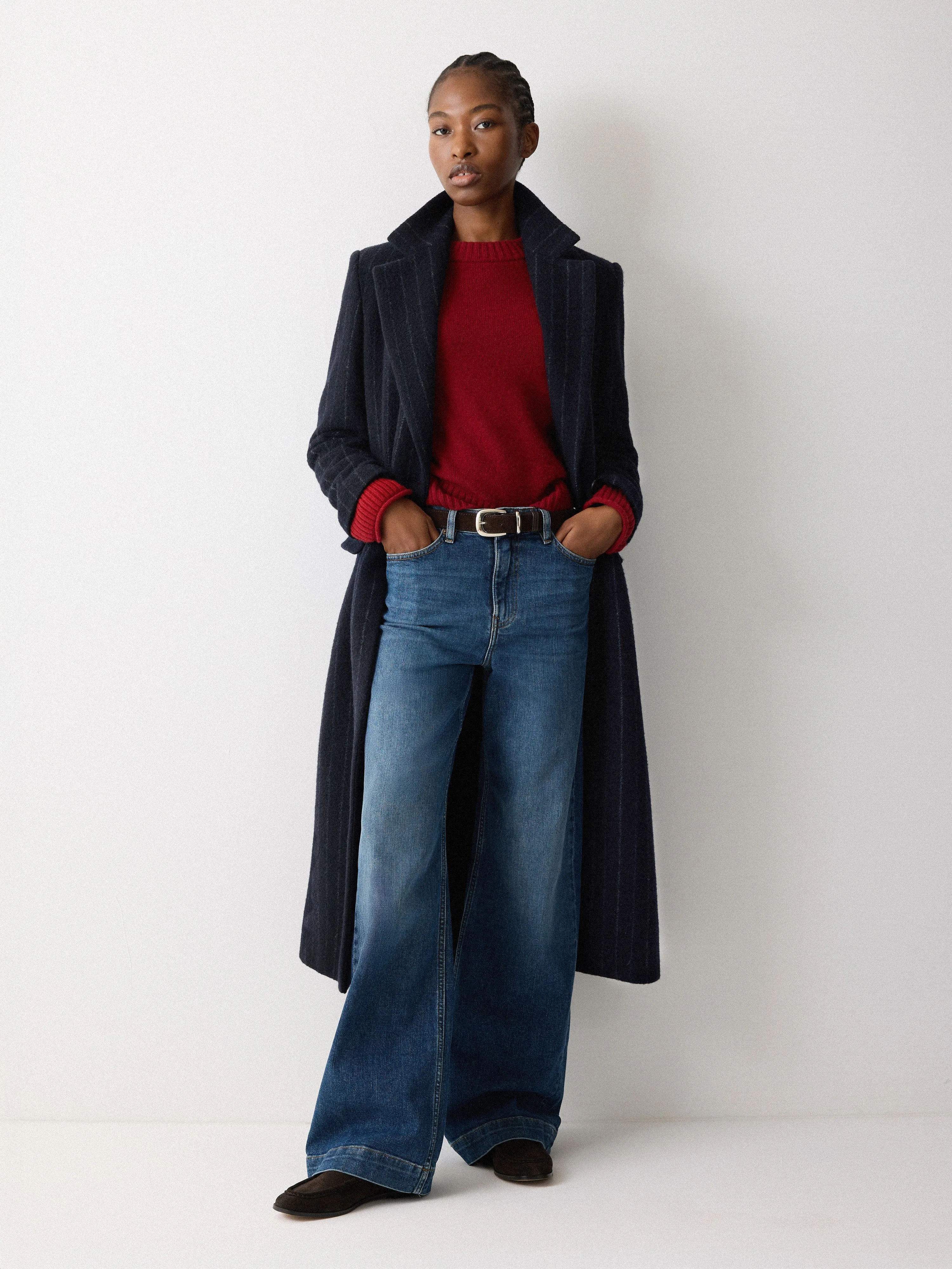 Chalk Stripe Maxi City Coat | Navy sold by Jigsaw product image thumbnail 2