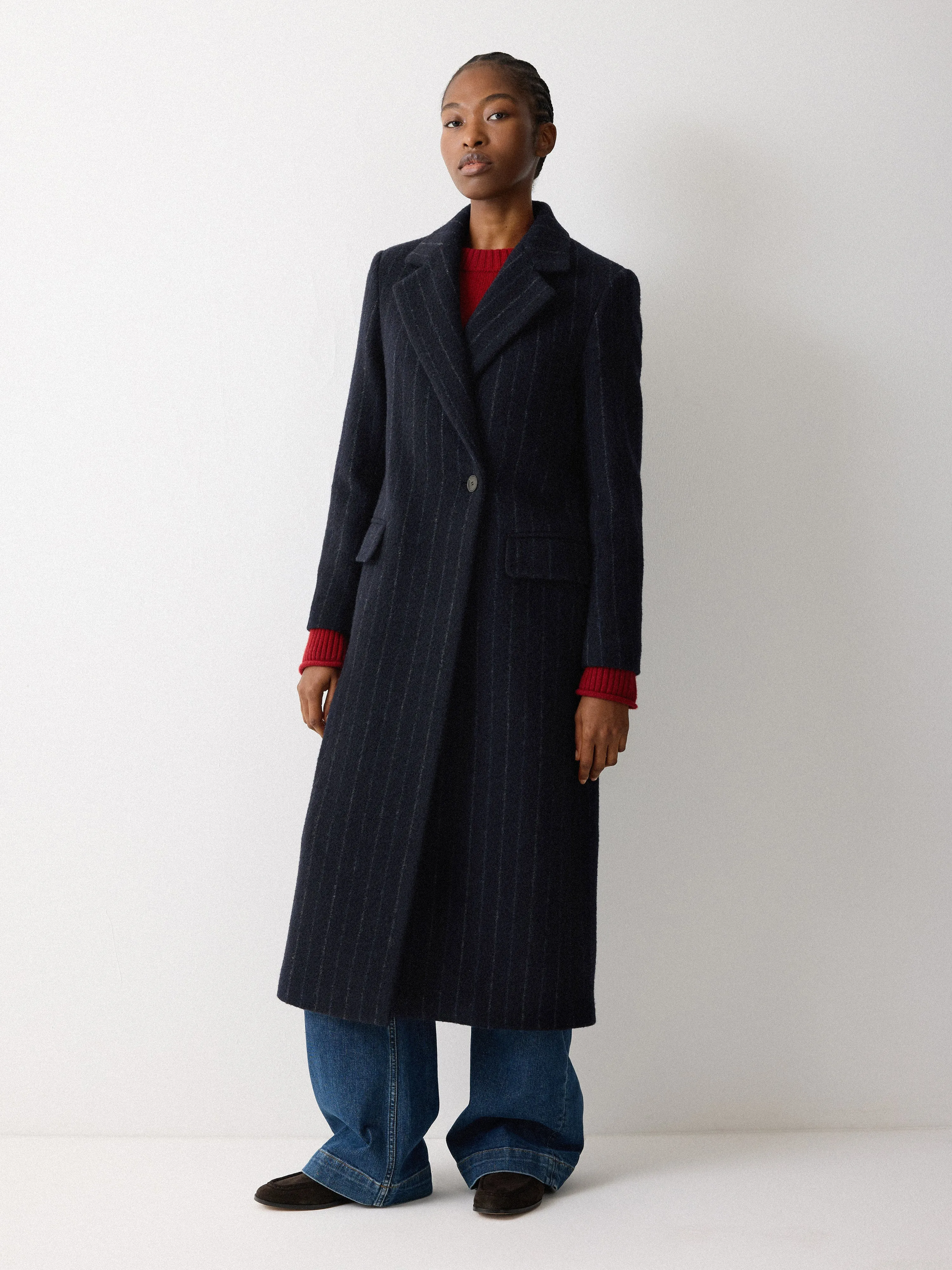 Chalk Stripe Maxi City Coat | Navy sold by Jigsaw product image thumbnail 3