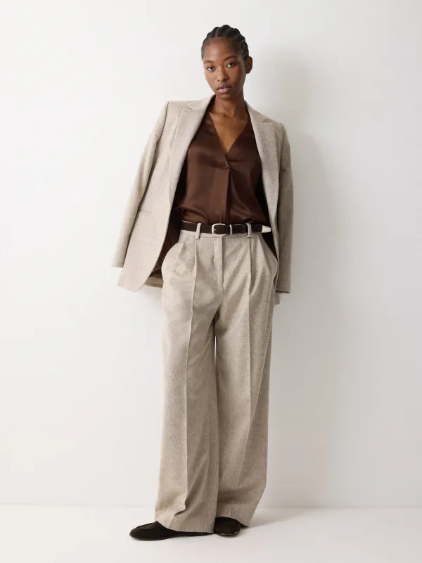 Nik Wool Melange Trouser | Brown sold by Jigsaw