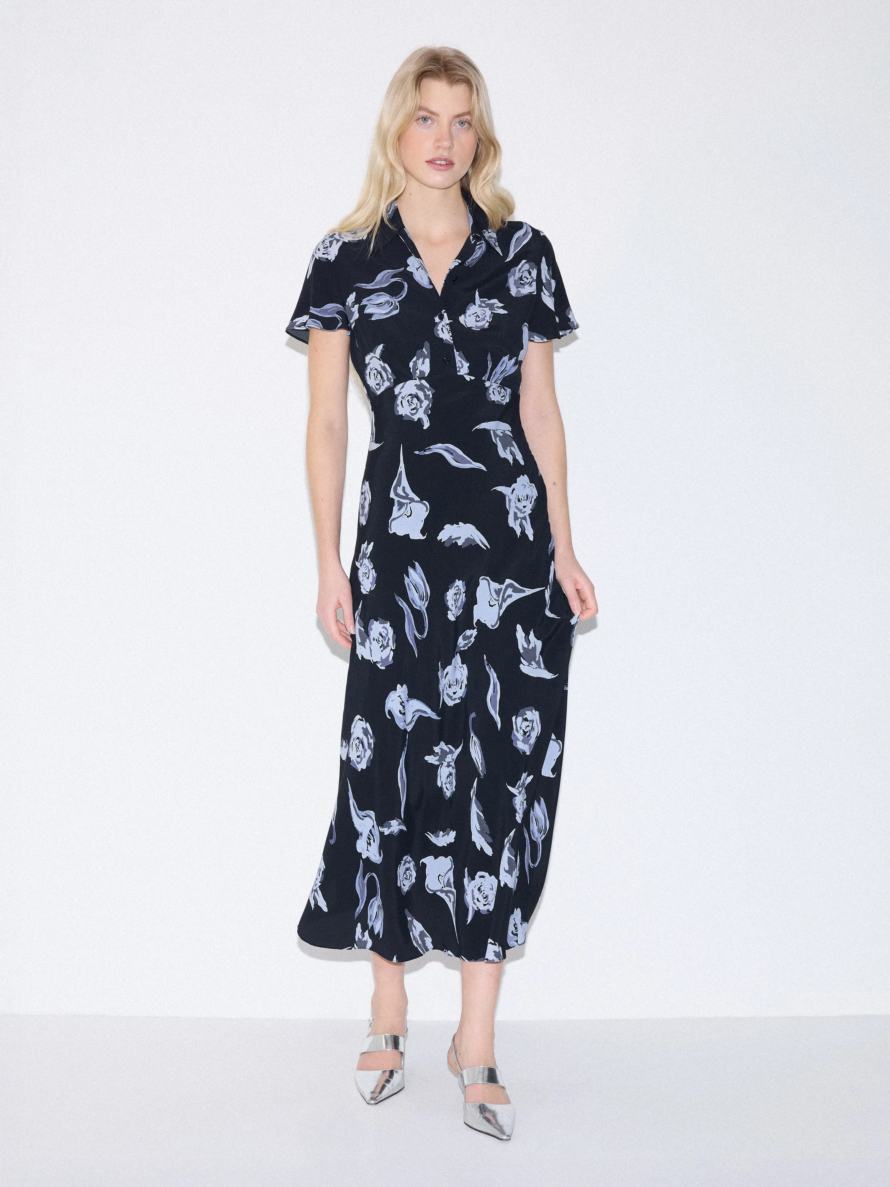 Fallen Peony Bias Dress | Navy sold by Jigsaw product image thumbnail 2