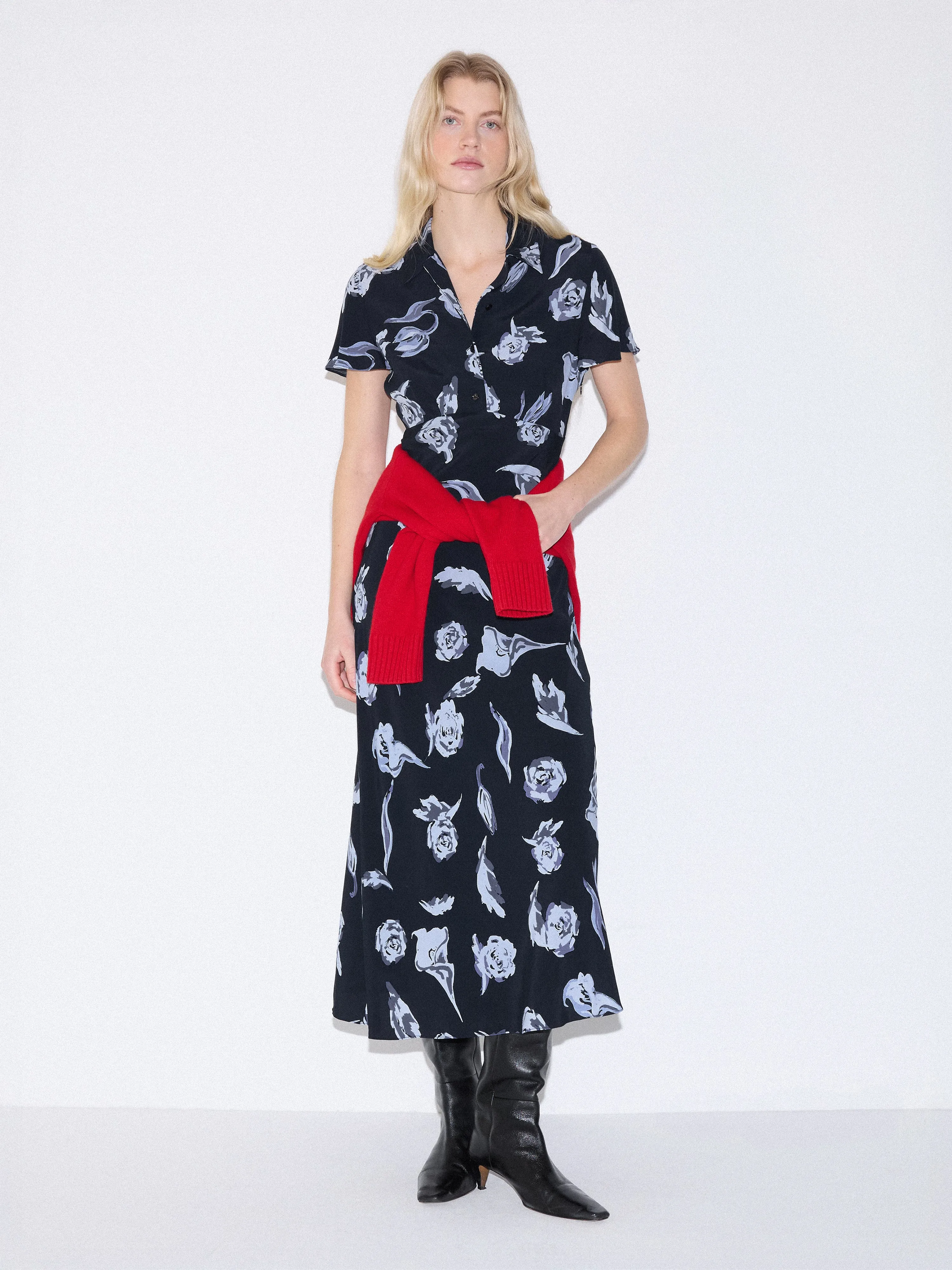 Fallen Peony Bias Dress | Navy sold by Jigsaw product image thumbnail 4