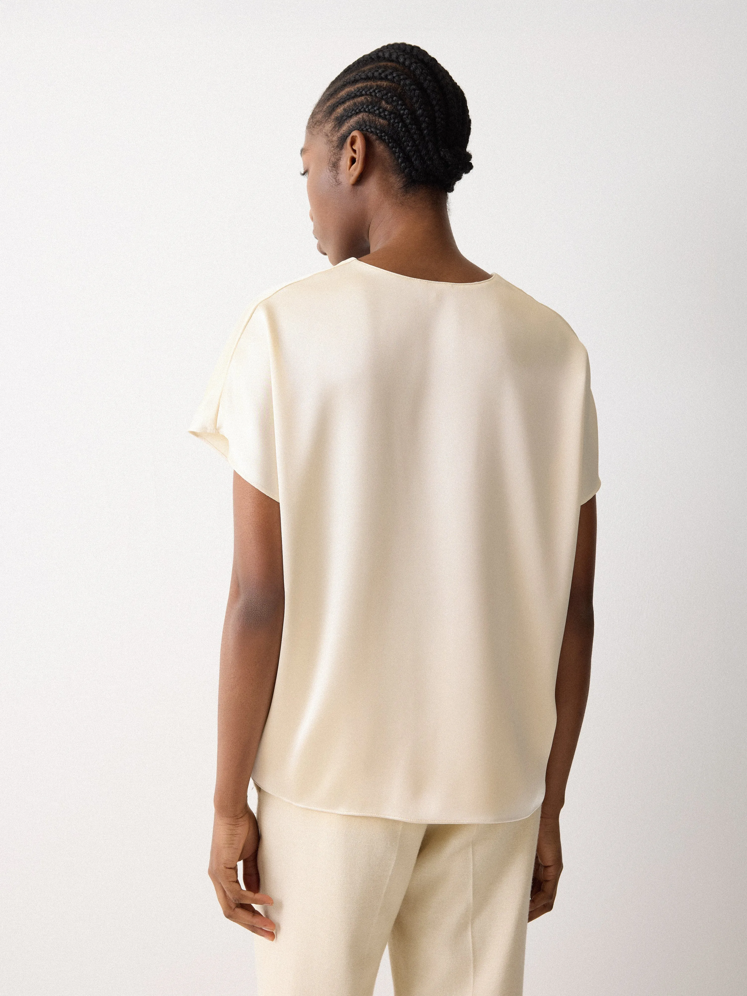 Heavy Satin Pleat Front Top | Cream sold by Jigsaw product image thumbnail 4