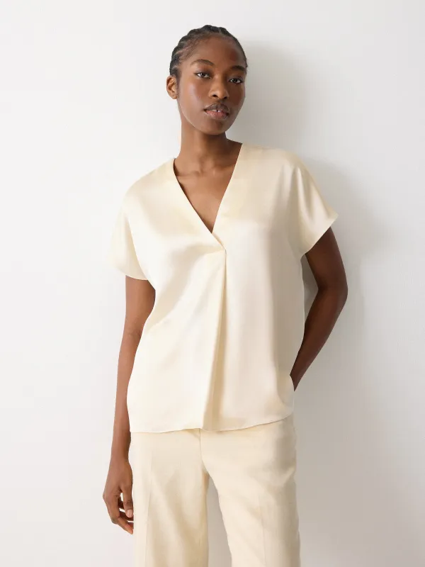 Heavy Satin Pleat Front Top | Cream sold by Jigsaw