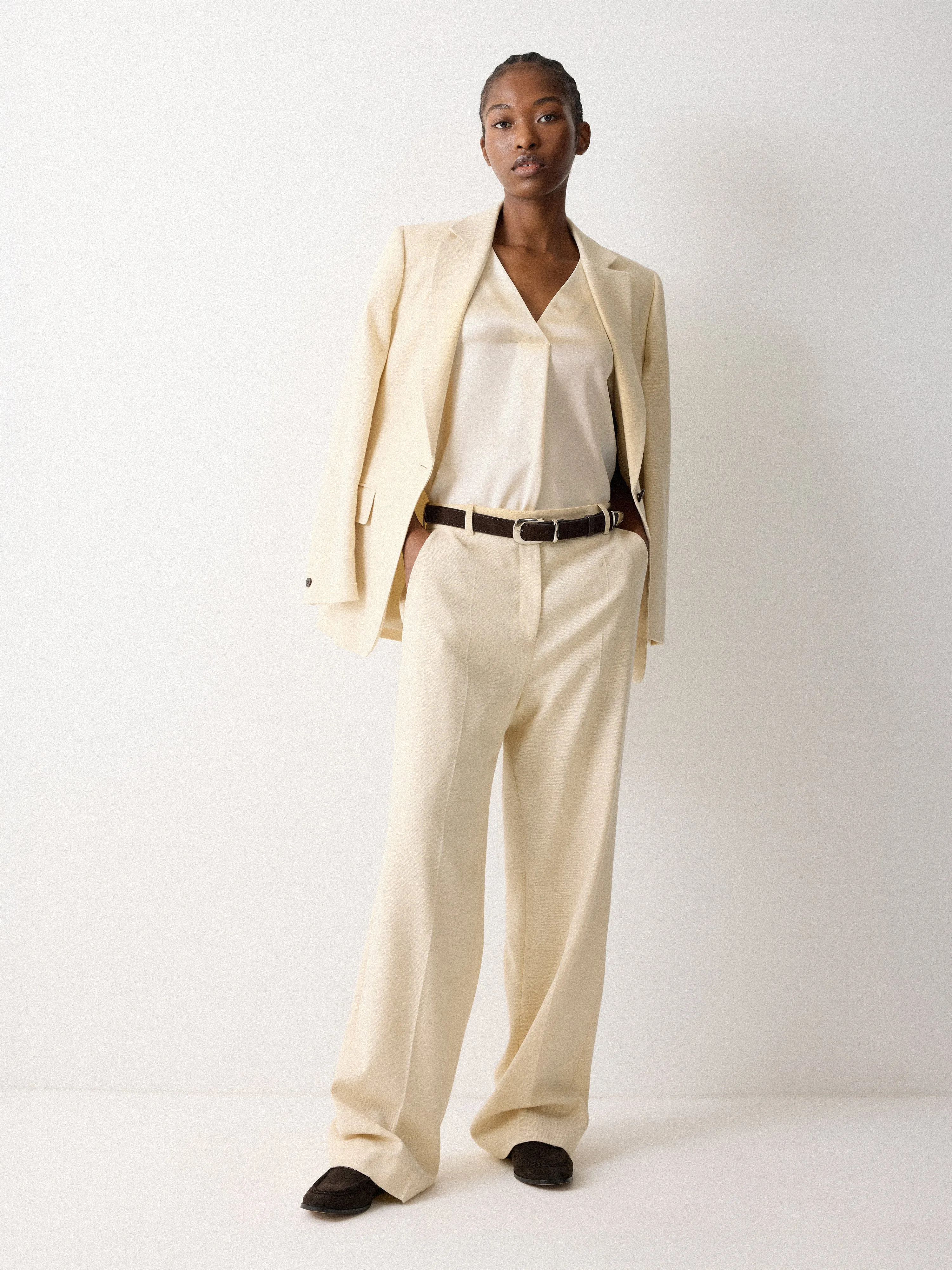 Heavy Satin Pleat Front Top | Cream sold by Jigsaw product image thumbnail 2