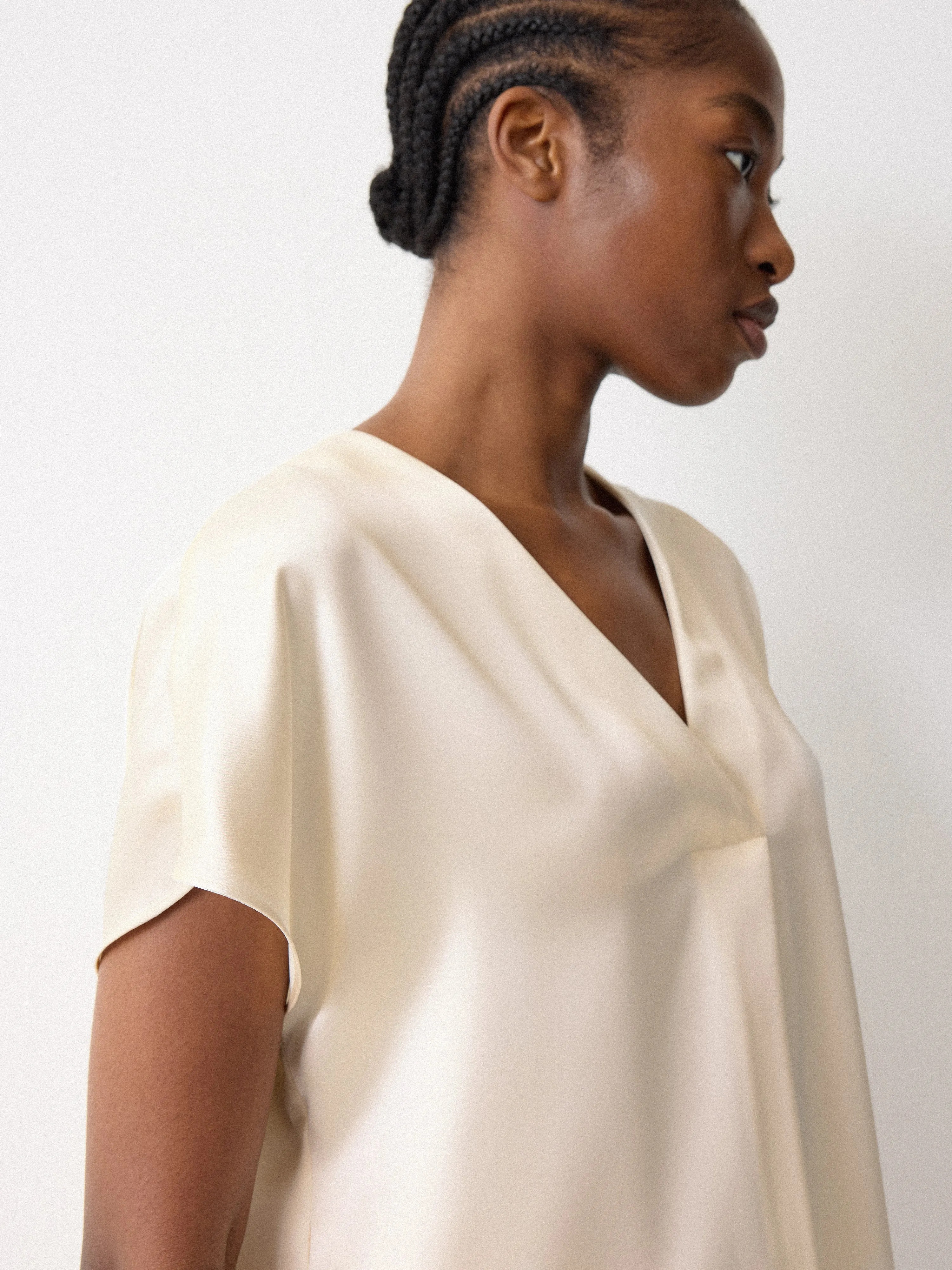 Heavy Satin Pleat Front Top | Cream sold by Jigsaw product image thumbnail 3