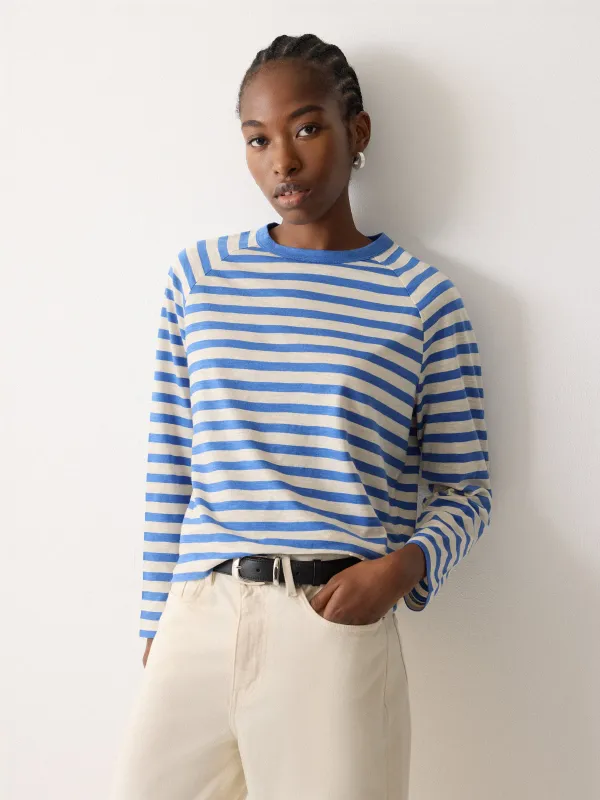 Cotton Slub Stripe Raglan Tee | Blue sold by Jigsaw
