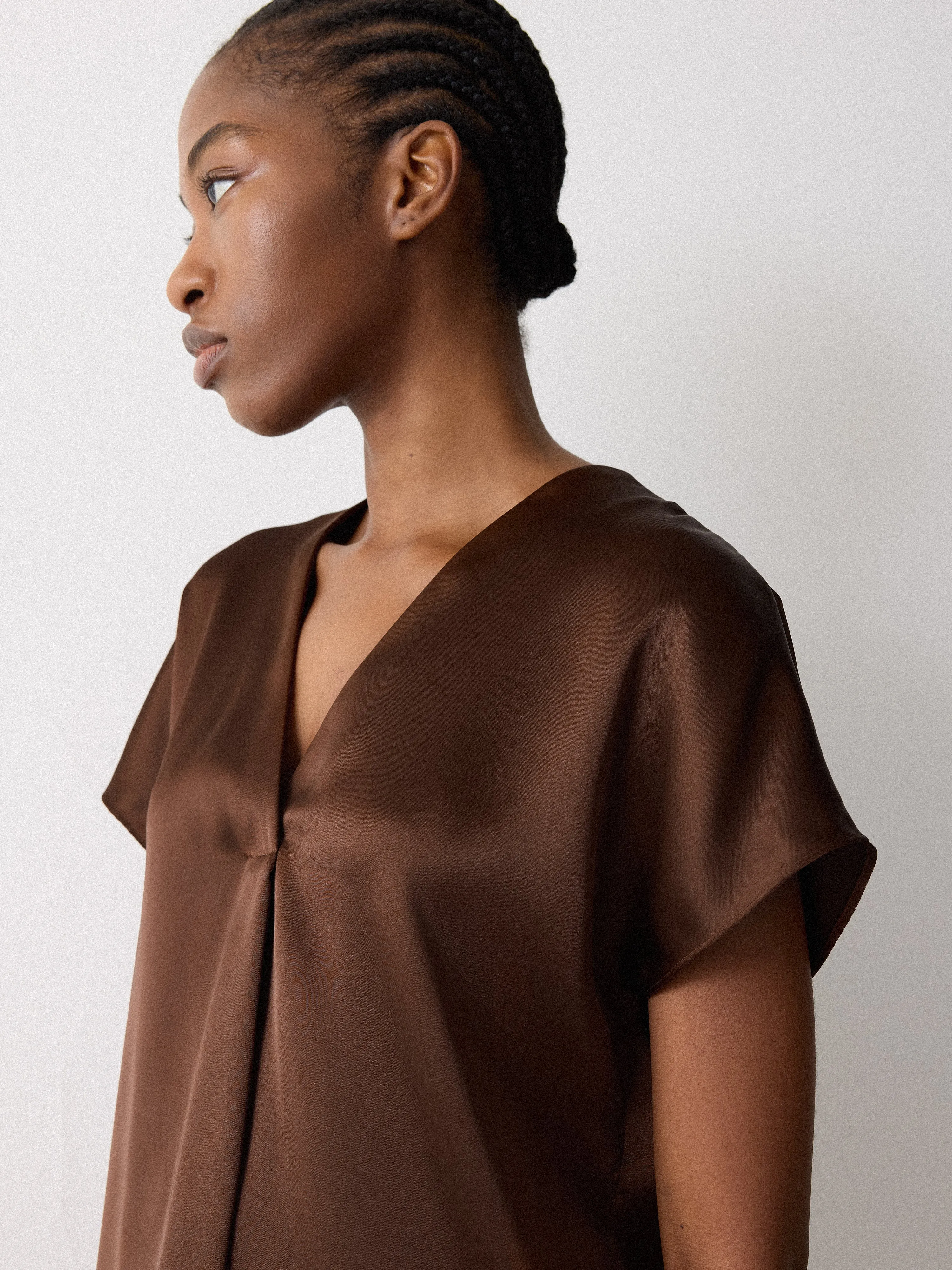 Heavy Satin Pleat Front Top | Brown sold by Jigsaw product image thumbnail 4