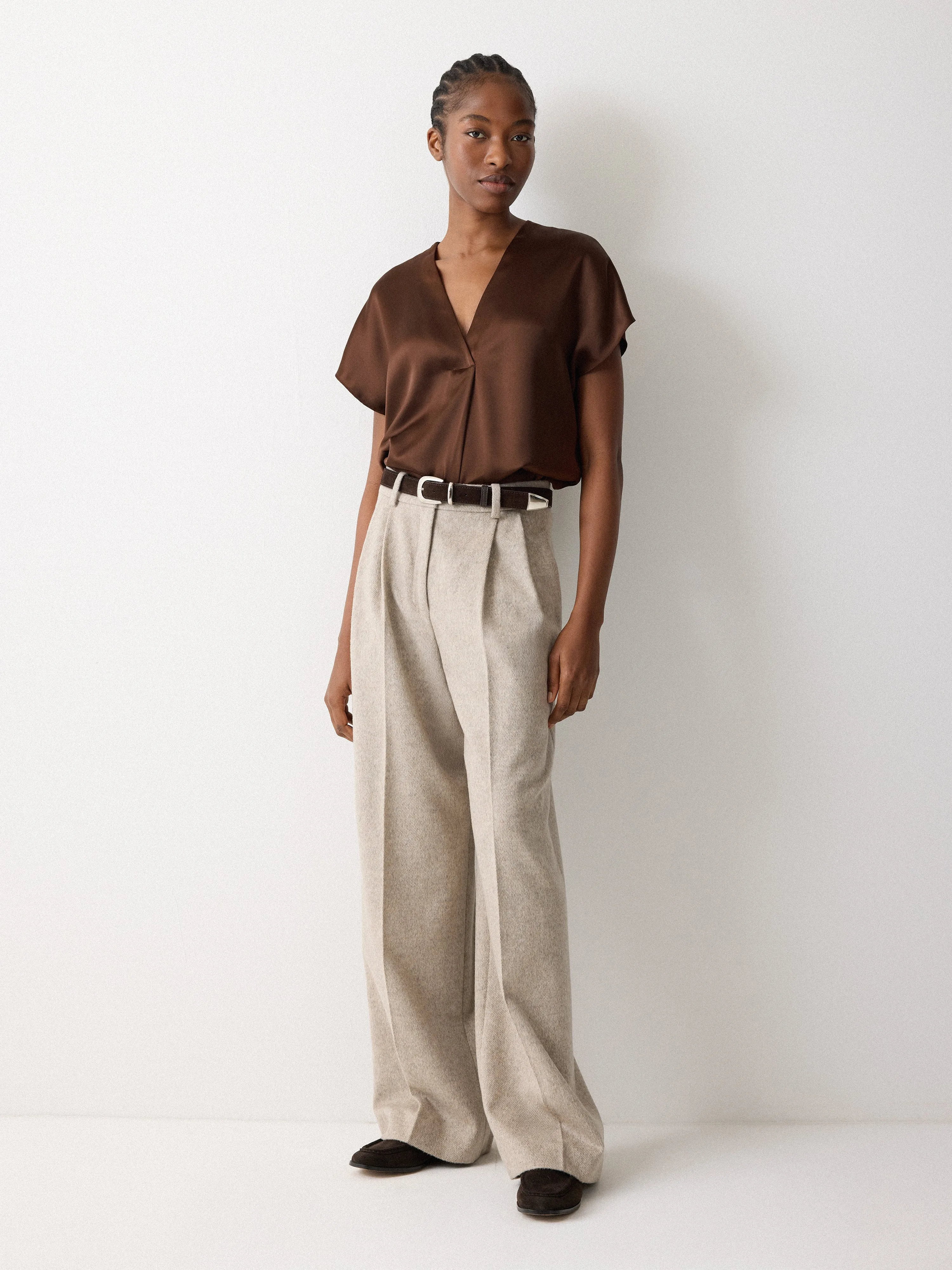 Heavy Satin Pleat Front Top | Brown sold by Jigsaw product image thumbnail 2