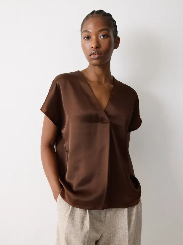 Heavy Satin Pleat Front Top | Brown sold by Jigsaw