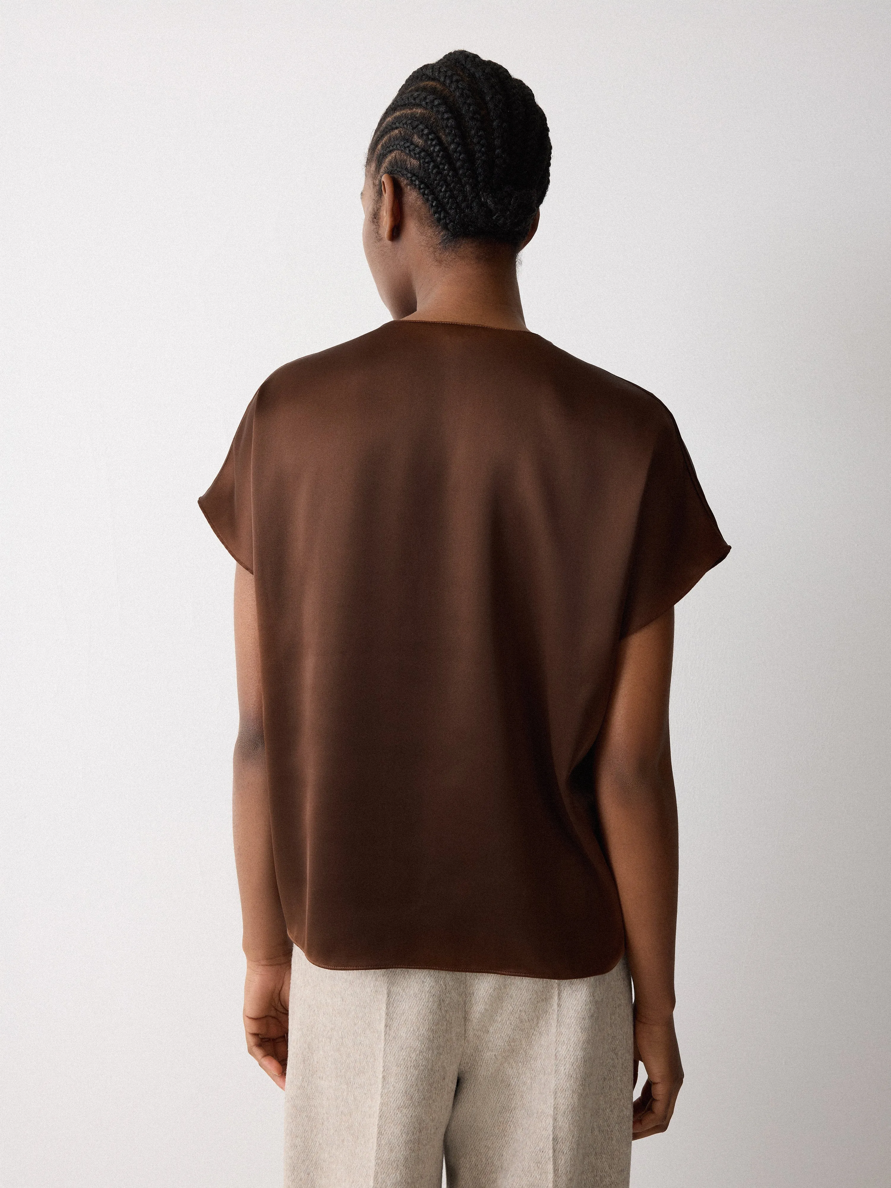 Heavy Satin Pleat Front Top | Brown sold by Jigsaw product image thumbnail 5