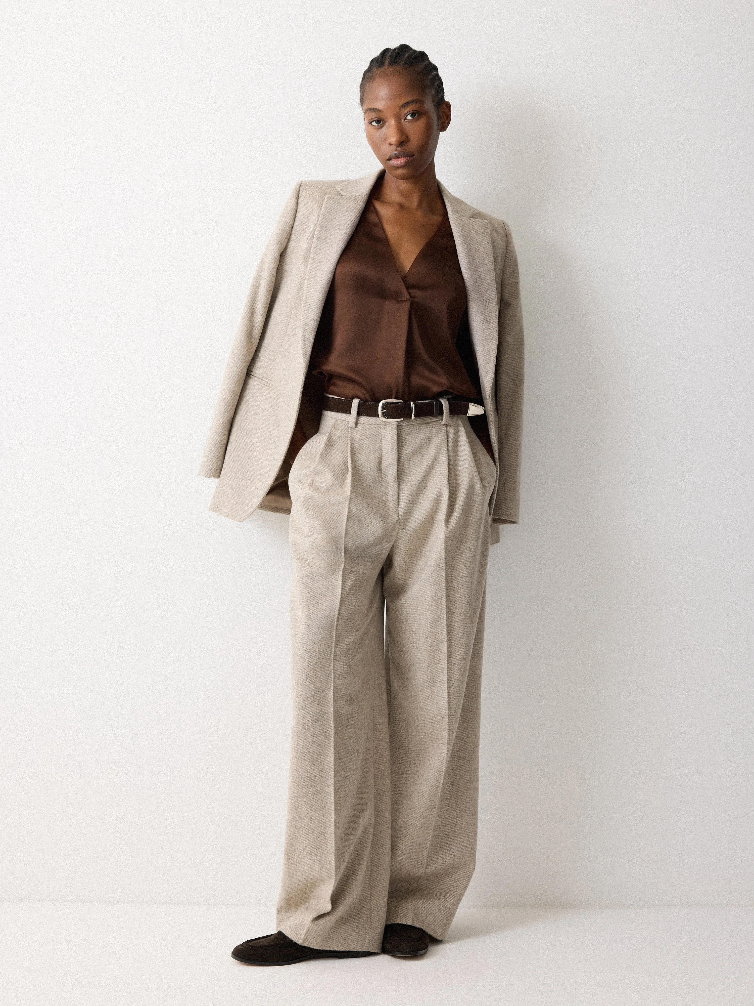 Heavy Satin Pleat Front Top | Brown sold by Jigsaw product image thumbnail 3