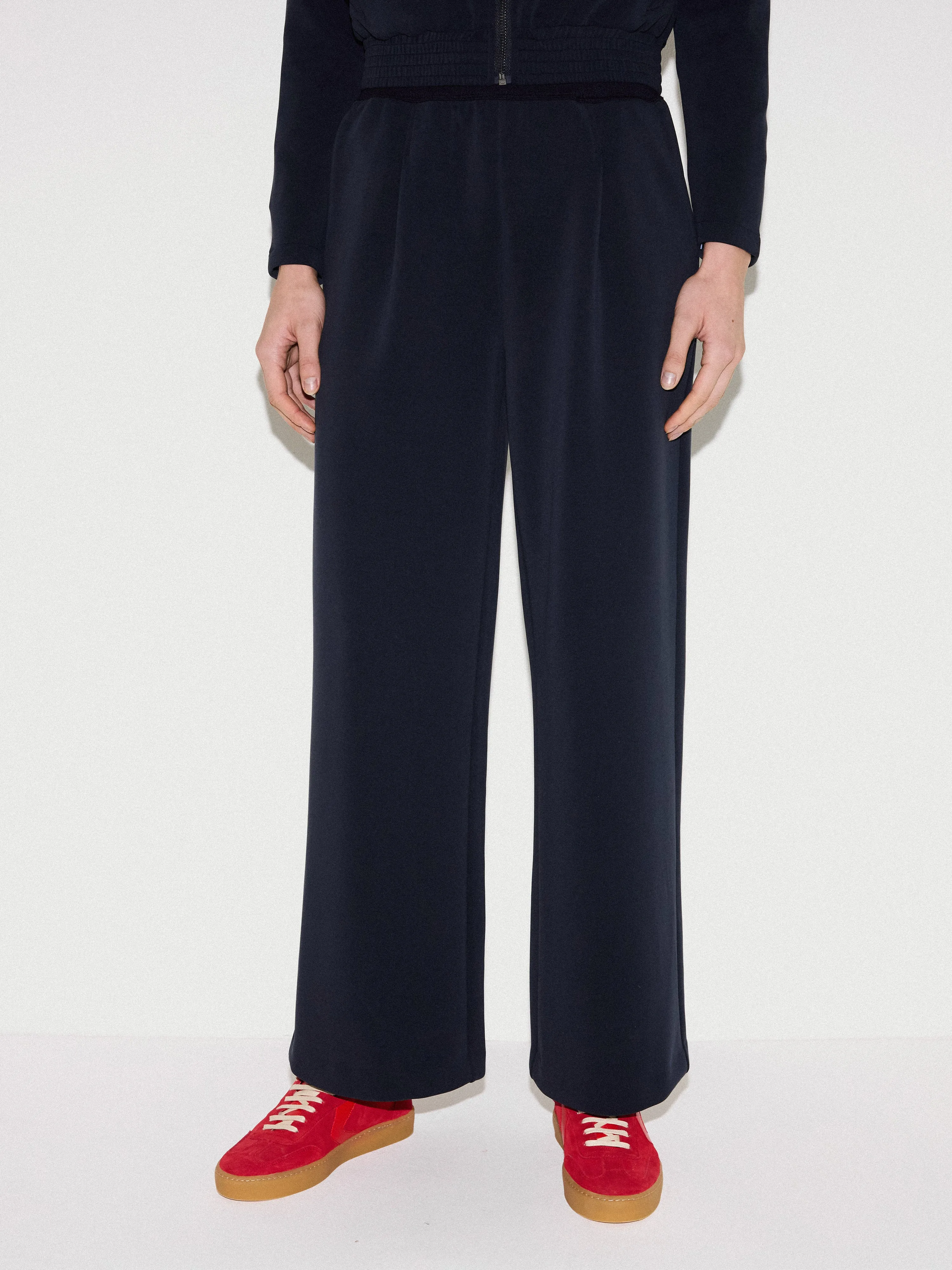 Luxe Pleated Track Pant | Navy sold by Jigsaw