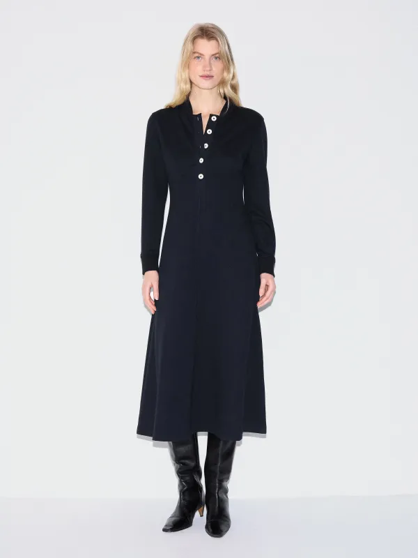Heavy Jersey Button Dress | Navy sold by Jigsaw