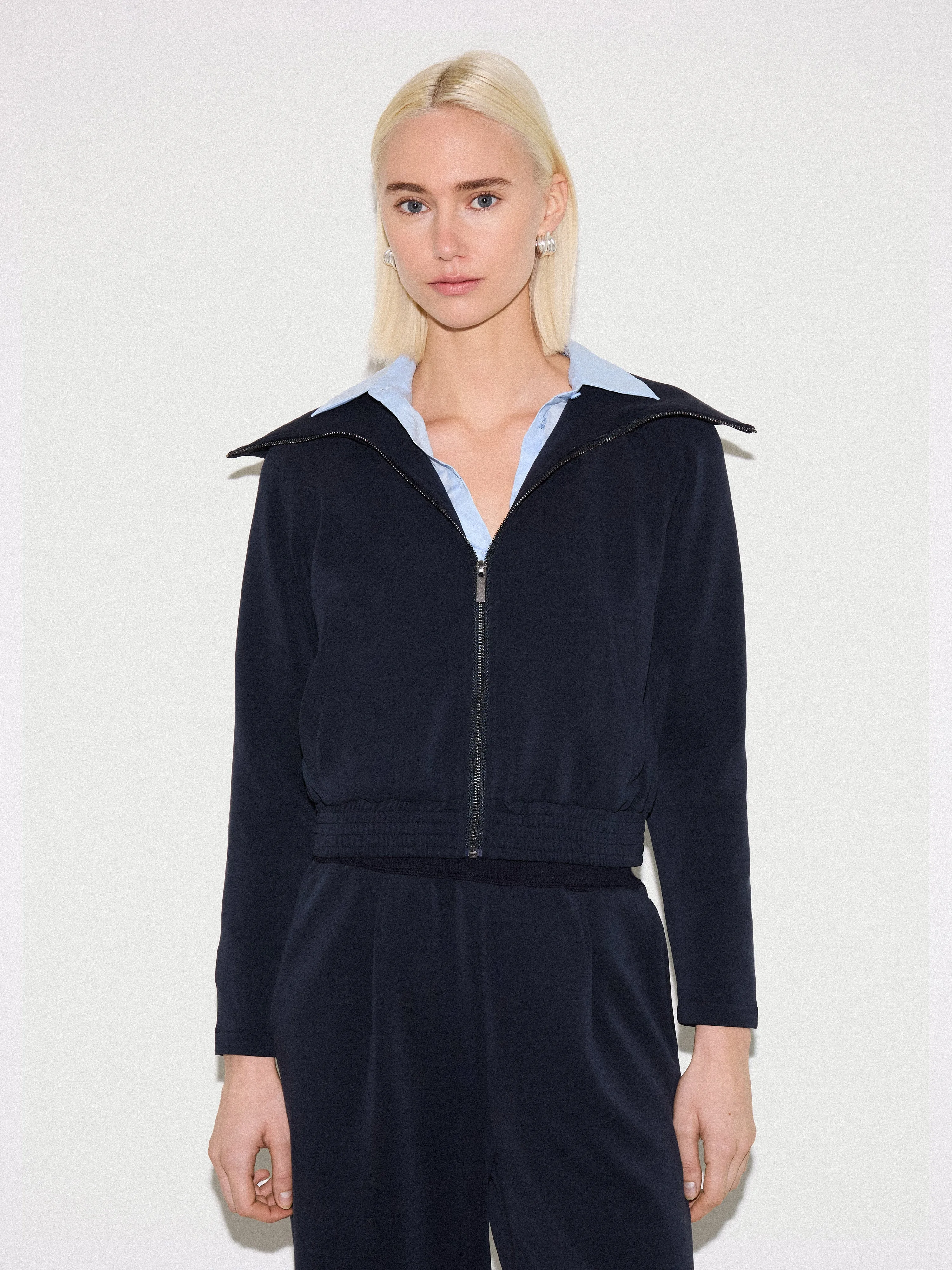 Luxe Zip Jacket | Navy sold by Jigsaw product image thumbnail 2