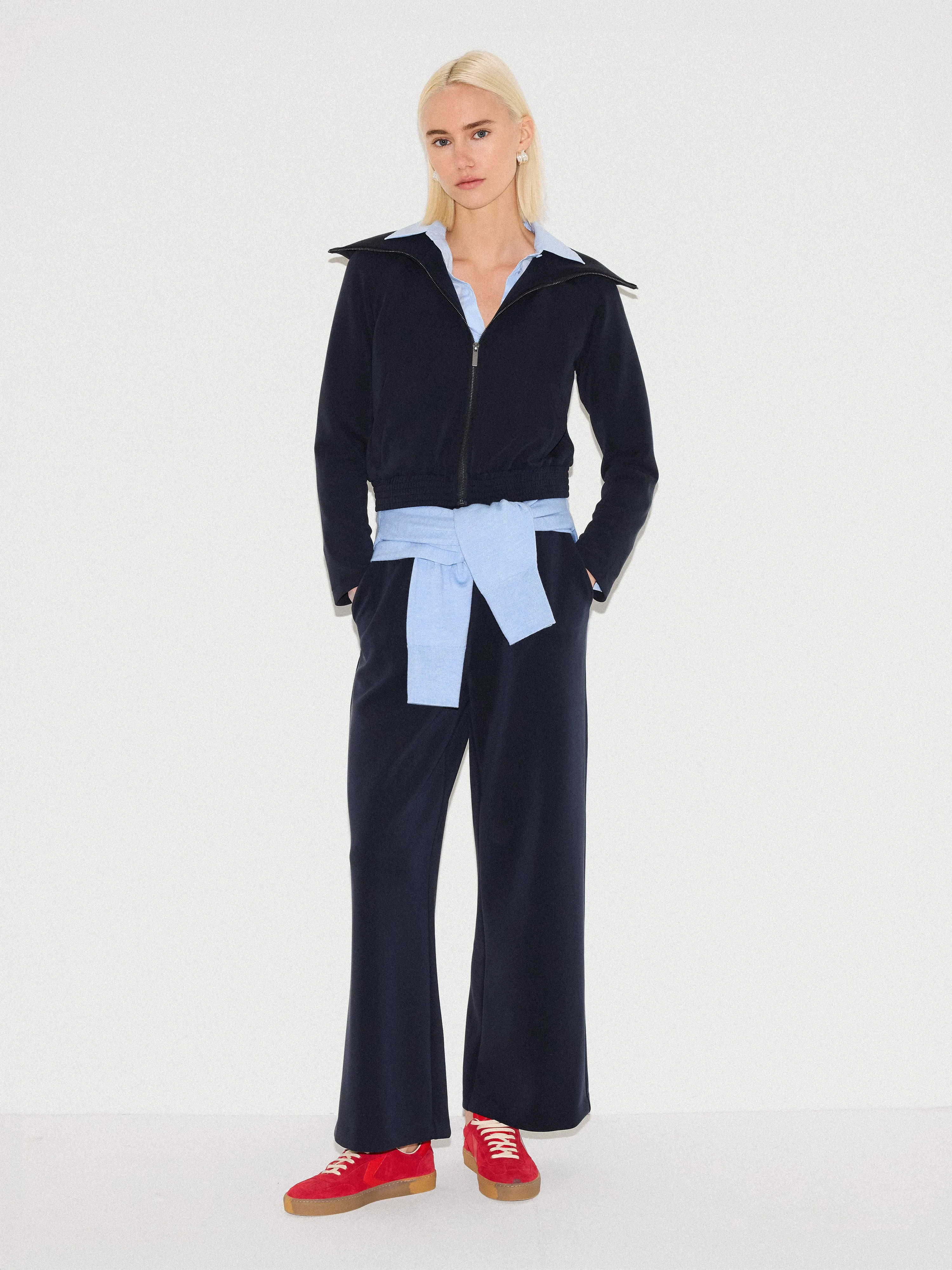 Luxe Zip Jacket | Navy sold by Jigsaw