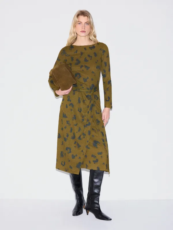 Ink Cloud Crinkle Knot Dress | Khaki sold by Jigsaw