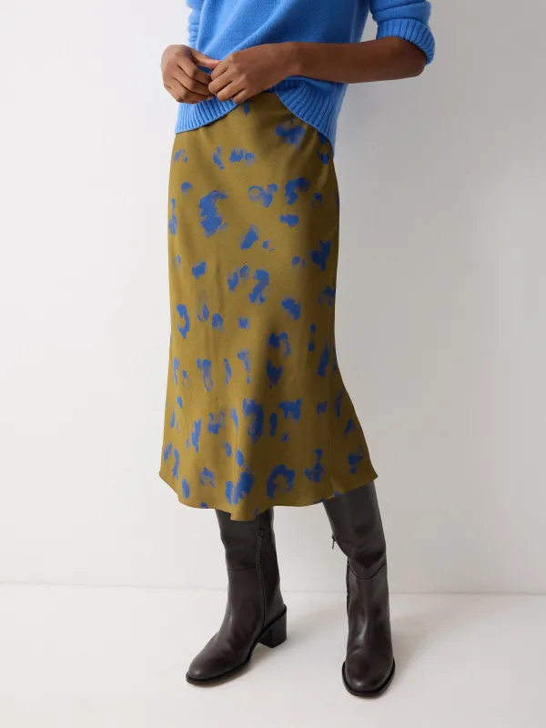 Ink Cloud Satin Bias Skirt | Khaki sold by Jigsaw