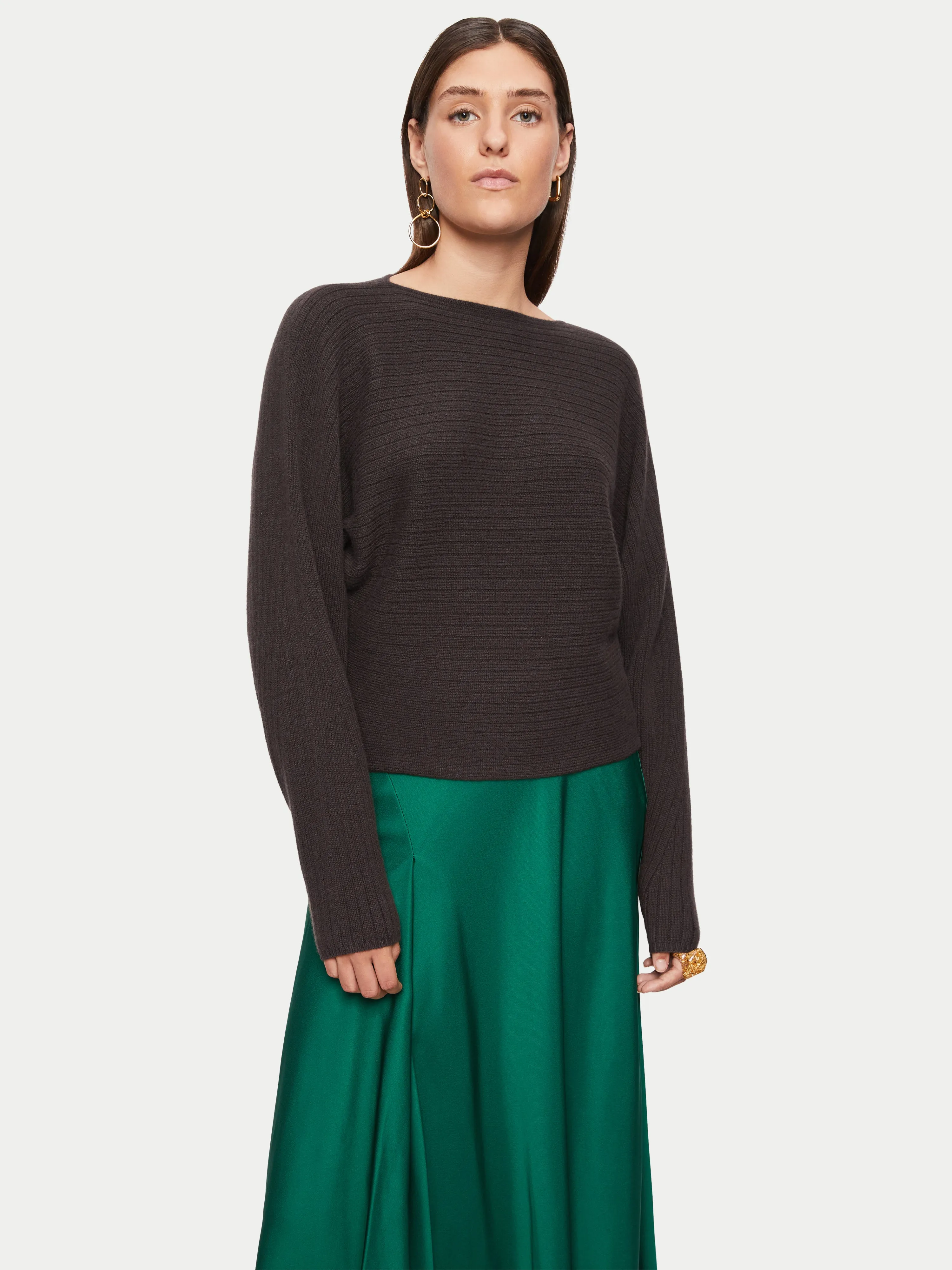Cashmere Horizontal Rib Jumper | Brown sold by Jigsaw