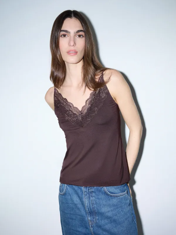 Modal Lace Cami | Eggplant sold by Jigsaw