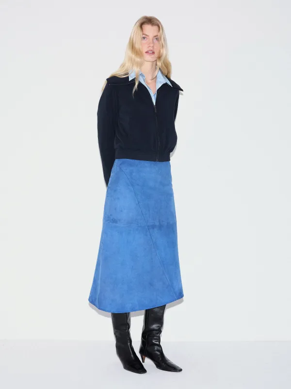 Suede Midi Asymmetric Skirt | Blue sold by Jigsaw